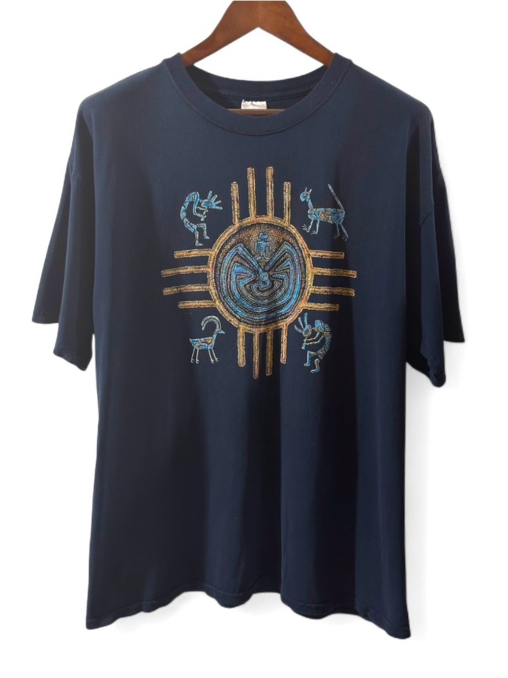Vintage Southwestern Kokopelli Navy Blue Graphic T-Shirt Size Men’s XL